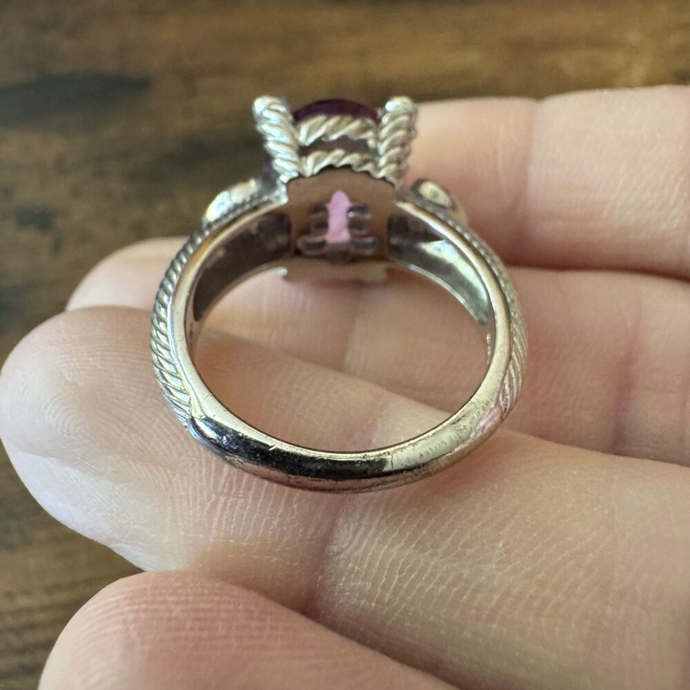 JUDITH RIPKA Sterling Silver Amethyst Ring w Hearts & CZ Size 8 - 925 Vintage - Picture 10 of 14